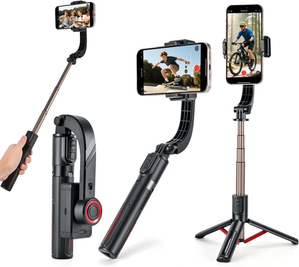 Gimbal Stabilizer for Smartphones,1-Axis Phone Gimbal with Remote,portable and Foldable Selfie Stick and Phone Stand for Vlogging Stabilizer, YouTube and TikTok Videos