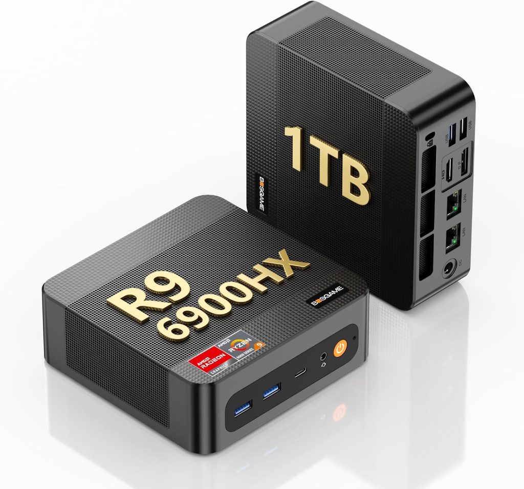 BOSGAME P6 Mini PC win 11 pro, Ryzen 9 6900HX (8C/16T, up to 4.9GHz) Mini Computer, 24GB(Onboard) LPDDR5 1TB SSD Mini Desktop, WiFi 6E/BT5.3/Dual LAN/4K UHD/Triple Display/PC for Home,Office,Gaming