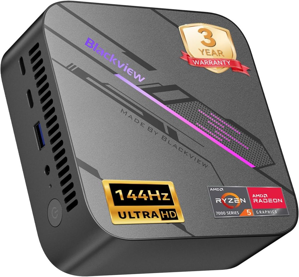 Blackview [ 3 Years Guarantee] MP100 Mini PC Win 11 Pro, 3 * 4K 144Hz Display, AMD Ryzen 7430U(Beats 4300U/7730U), 16GB RAM 512GB SSD, USB3.2, WiFi 6/BT 5.2 Mini Desktop PC for Video Editing