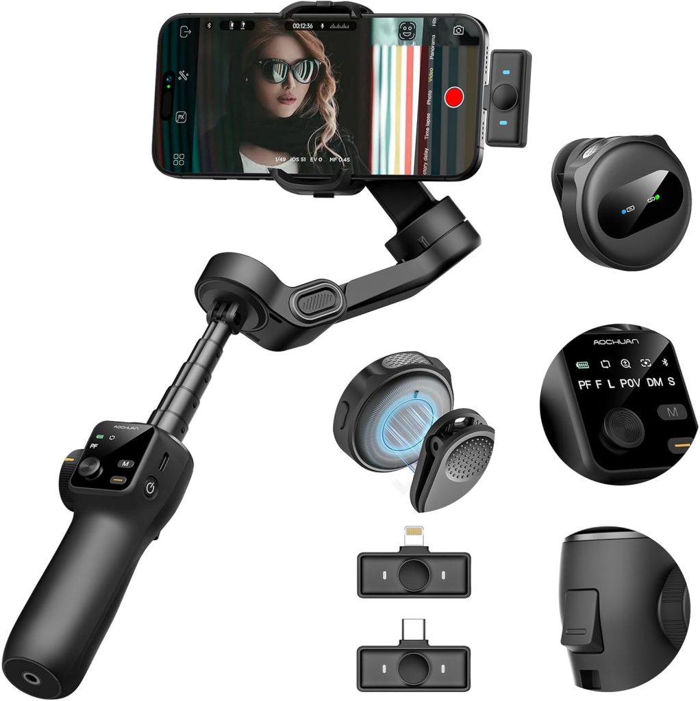 AOCHUAN 3-axis Gimbal Stabilizer for iPhone&Android w/AI Tracking