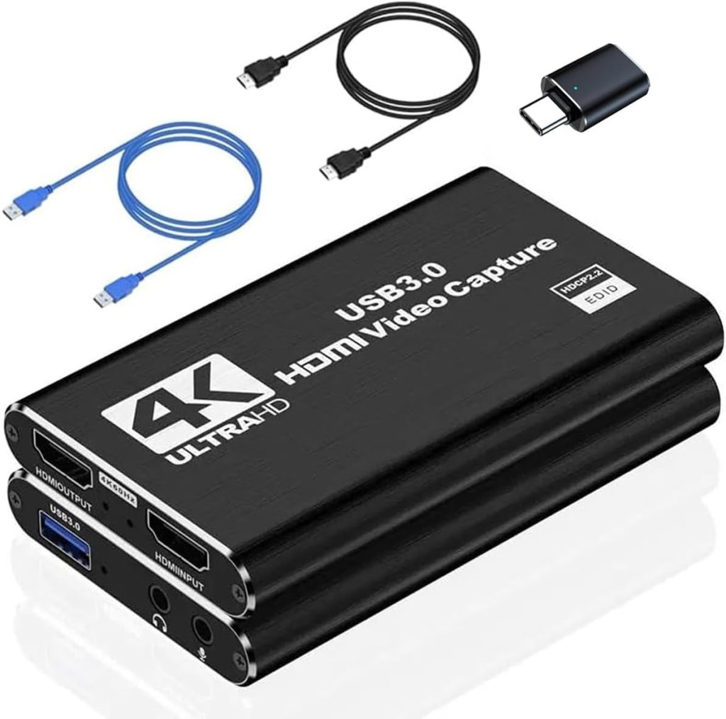 Video Capture Card, Audio Video Capture Card, USB 3.0 Capture Card 4K HDMI Loop-Out, 1080P 60FPS/2K 30FPS Video Game Capture for Streaming Game Recording Works for PS5/Switch/Camera/PC/OBS