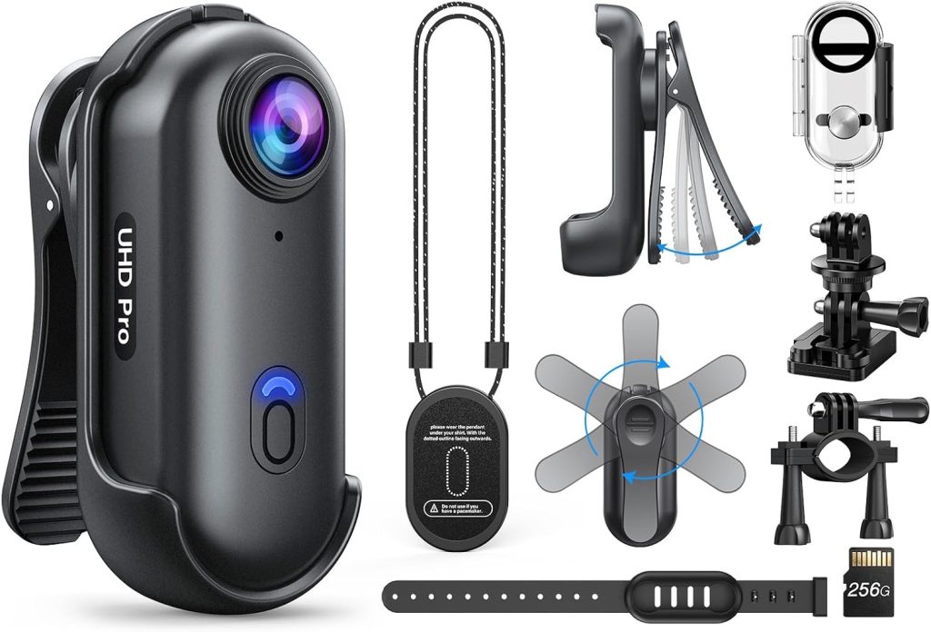 BOBLOV W4 Waterproof Body Cam: 4K 256GB Body Camera Lasts 90 Minutes, Wearable Action Camera for Video Recording, with Waterproof Case, Straps, Compact for Vlogging, Pet Recording, Traveling Memory