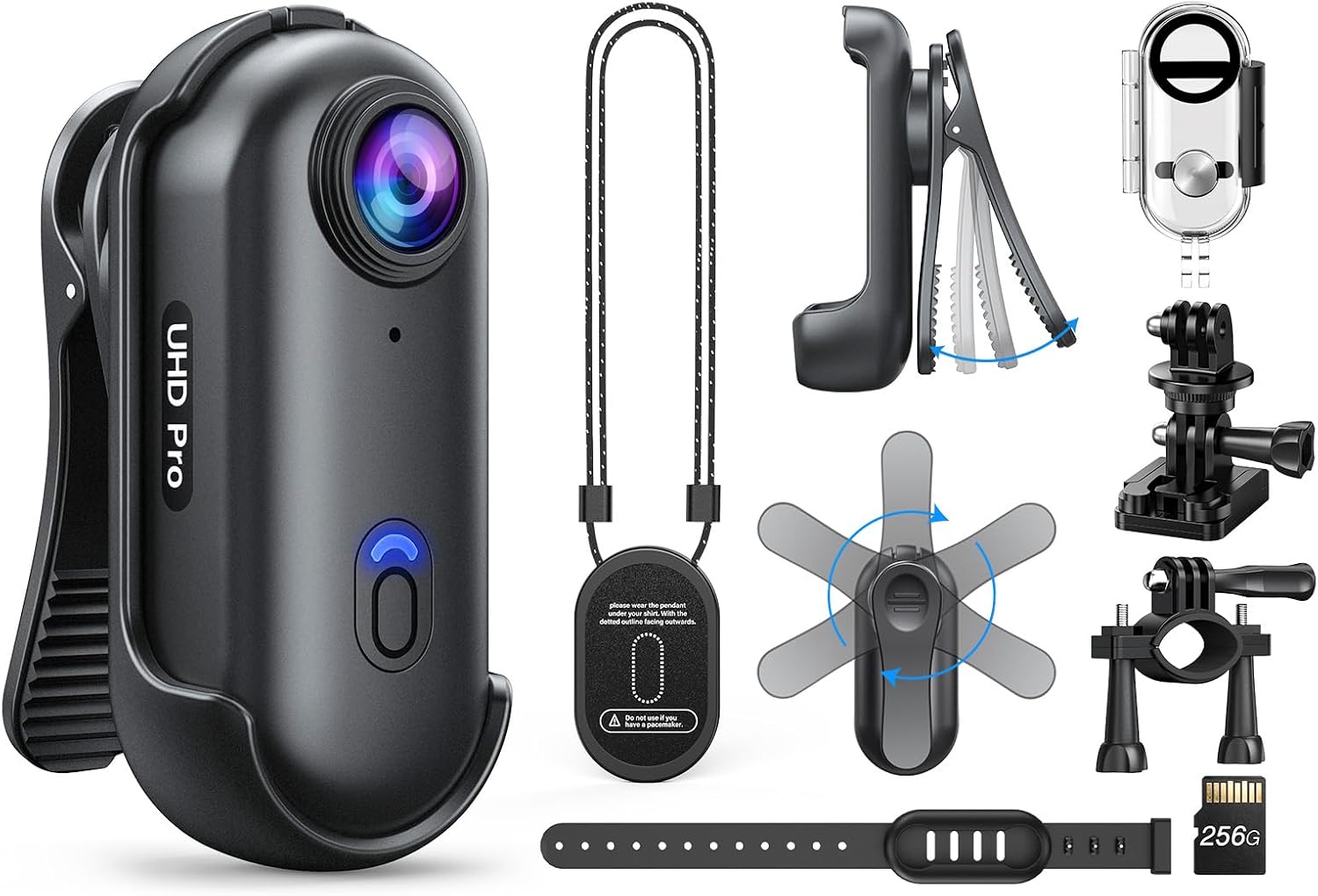 BOBLOV W4 Waterproof Body Cam: 4K 256GB Body Camera Lasts 90 Minutes, Wearable Action Camera for Video Recording, with Waterproof Case, Straps, Compact for Vlogging, Pet Recording, Traveling Memory