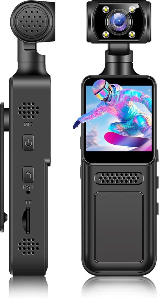 LICAEVEY 4K WiFi Action Camera with 180° Rotating Lens and LED Light, 40MP Ultra HD, 135° Wide Angle, APP Control Water Proof Handheld Camera for Outdoor Sports, 1000mAh Long Battery