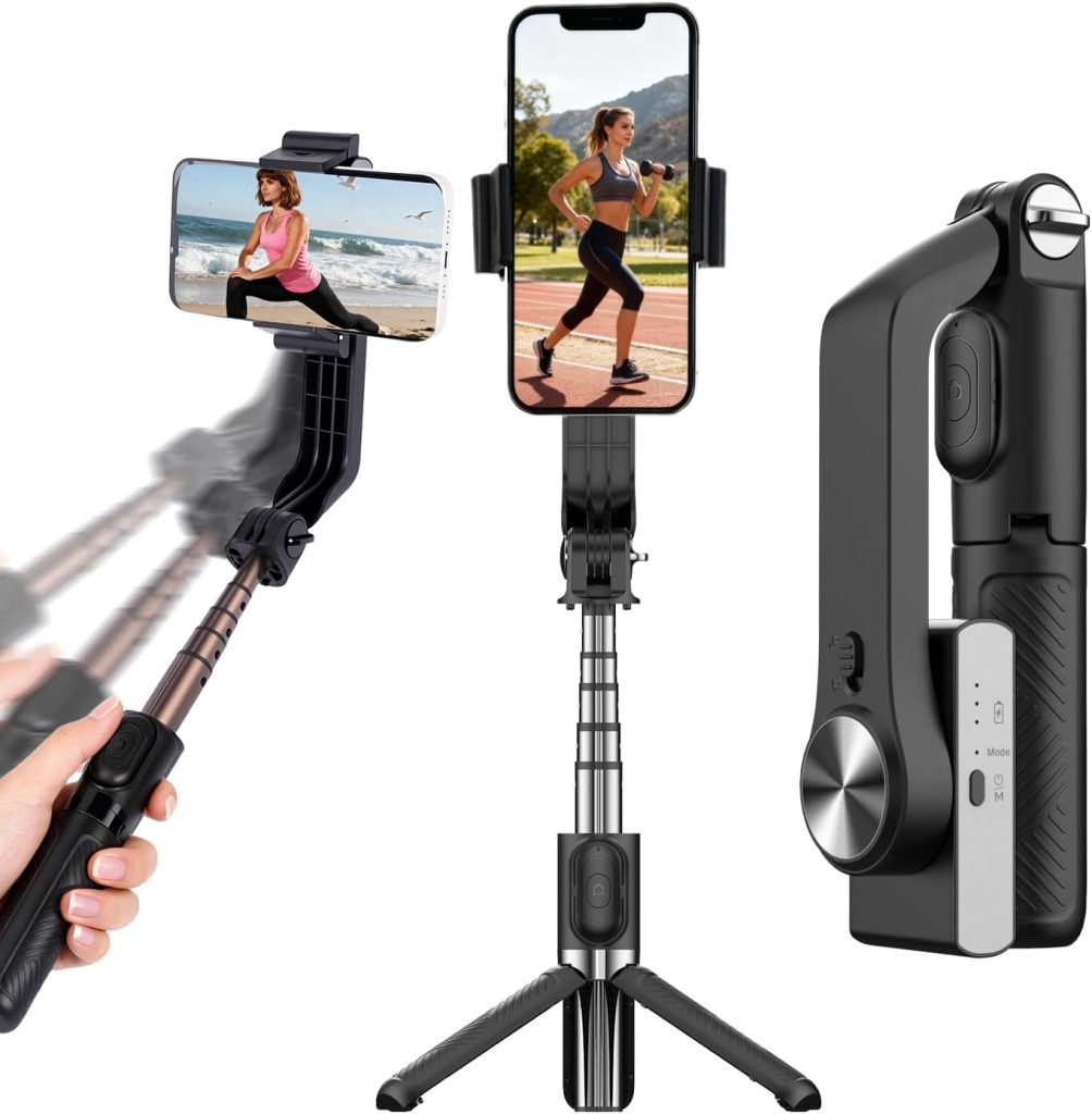 Gimbal Stabilizer for Smartphone,Selfie Stick Tripod with Remote,Auto Balance 360° Rotation, 1-Axis Phone Gimbal for Iphone Live Streaming/Video Recording/Vlogging/YouTube