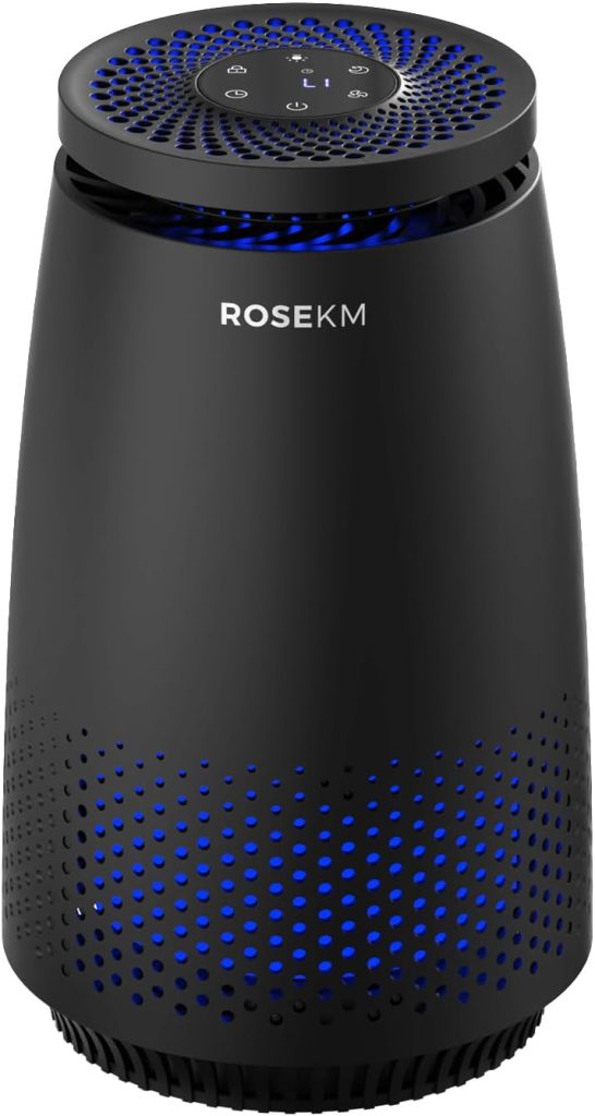 ROSEKM HEPA Air Purifiers for Bedroom Home, Air Cleaner with 3-In-1 HEPA Filter for Dust Smoke Pet Dander Odor with Sleep Mode, Aromatherapy, Timer, Portable (Black)