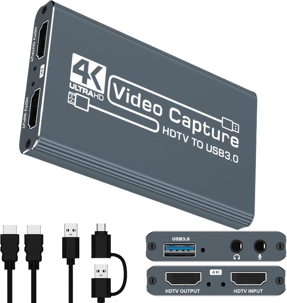 HDMI Capture Card for Streaming, 4K HDMI Video Capture Card, 1080p 60fps USB 3.0 Capture Card with Microphone, for Gaming/Live Streaming/Video Conference, Works for Switch/PS5/Camera ect-10CM