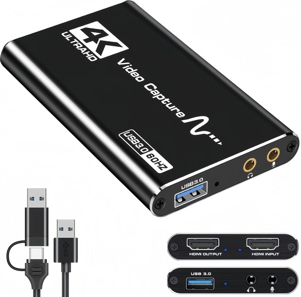 HDMI Capture Card for Streaming, 4K HDMI Video Capture Card, 1080p 60fps USB 3.0 Capture Card with Microphone, for Gaming/Live Streaming/Video Conference, Works for Switch/PS5/Camera/PC ect-10CM