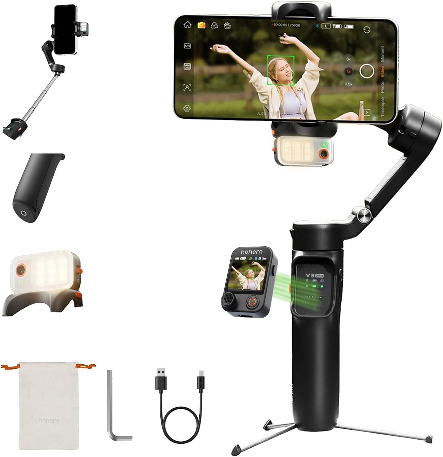 Hohem iSteady V3 Ultra Gimbal Stabilizer for iPhone Smartphone, AI Tracker