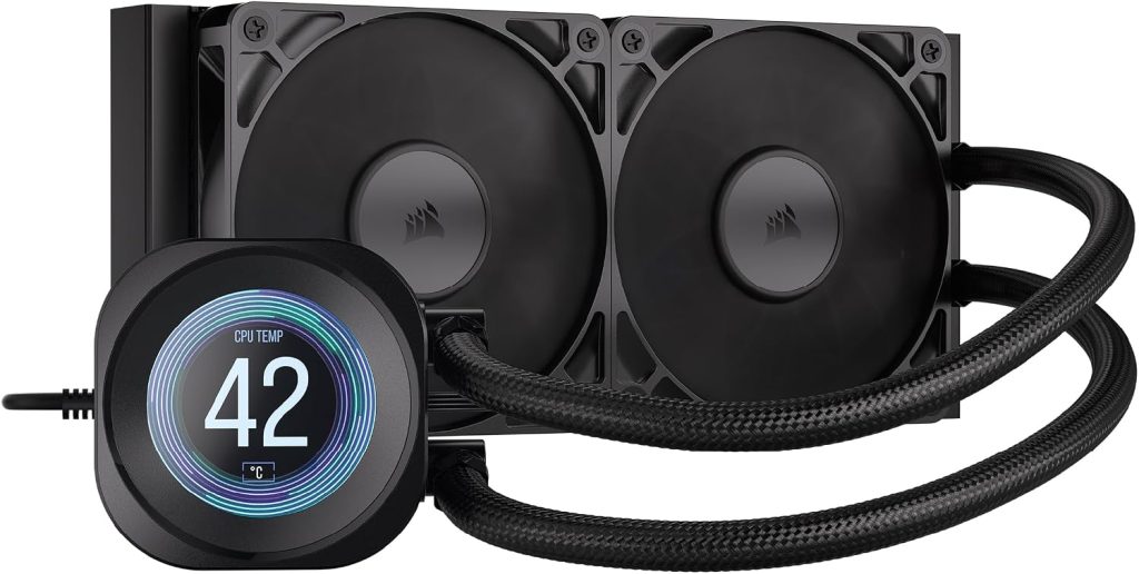Corsair NAUTILUS 240 RS LCD Liquid CPU Cooler – 2.1" IPS LCD Screen, 240mm AIO, Low-Noise, Daisy-Chain, Intel LGA 1851/1700, AMD AM5/AM4 – 2x RS120 Fans Included – Black