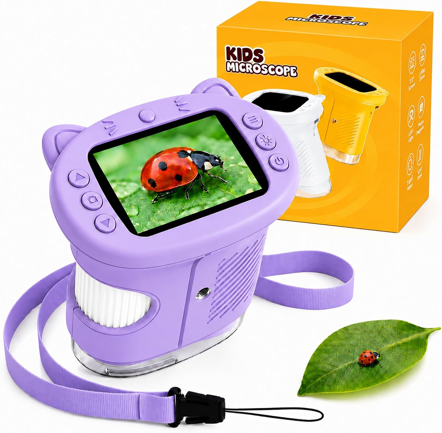 Kids Microscope, 4K 1000X Zoom, 2.4" Screen, STEM Toy for 4-8, Plum