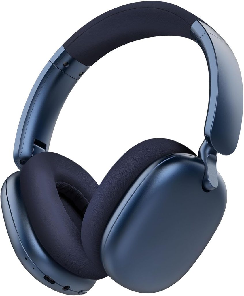 C6 Active Noise Cancelling Headphones, Wireless Over Ear Bluetooth Headphones, 60H Playtime, Lightweight Folding Deep Bass Comfort Fit Ear Cups Headset with Mic for iPad/Travel/PC/Home Blue