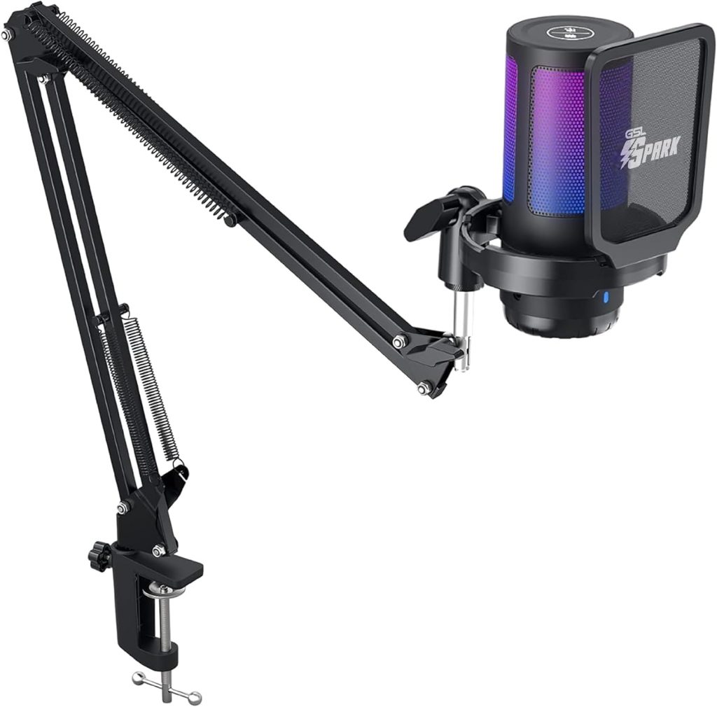 SPARK RGB Gaming Microphone with Boom Arm: USB Mic for PC - Streaming Microphone - Podcast Microphone Accessories - Mic for Computer - Suit for Youtube Titok