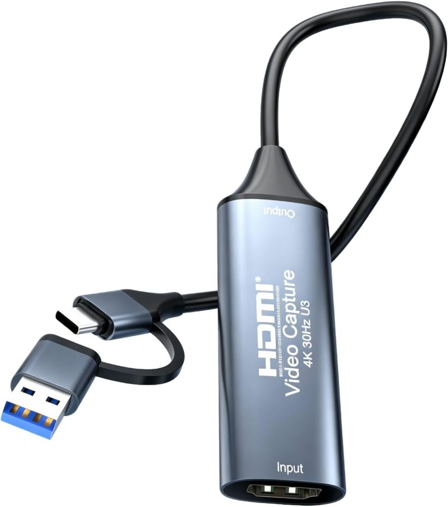 HDMI to USB-C Video Capture Card, 4K Input 1080P@60HZ Video Audio Capture, Game Live Streaming & Recording, Compatible with Switch, PS4/PS5, OBS, Zoom, iPad, MacBook, Camera, Laptops, Phones, TV Boxes
