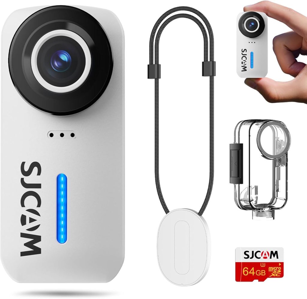 SJCAM C110 Plus 64GB Card Magnetic Mini Body Camera,4K 170° Fov Bodycam with Audio & Video Recording, 6-axis Stabilisation,8x Zoom,30M Waterproof Pocket Action Cam Vlogging Camera,f/1.8 POV Cam,White
