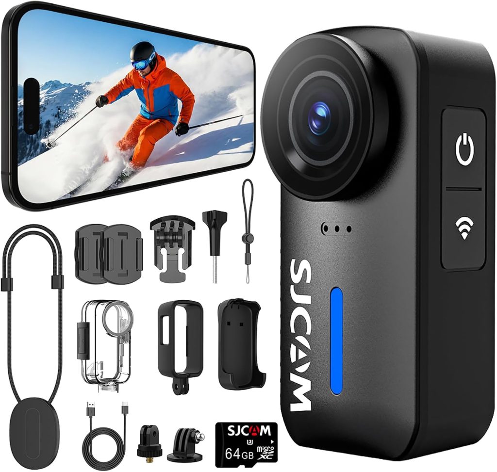 SJCAM C110Plus 64GB Card Magnetic Mini Body Camera,4K 170° Fov Bodycam with Audio & Video Recording, 6-axis Stabilisation,8x Zoom,30M Waterproof Pocket Action Cam Vlogging Camera,f/1.8 POV Cam,Black
