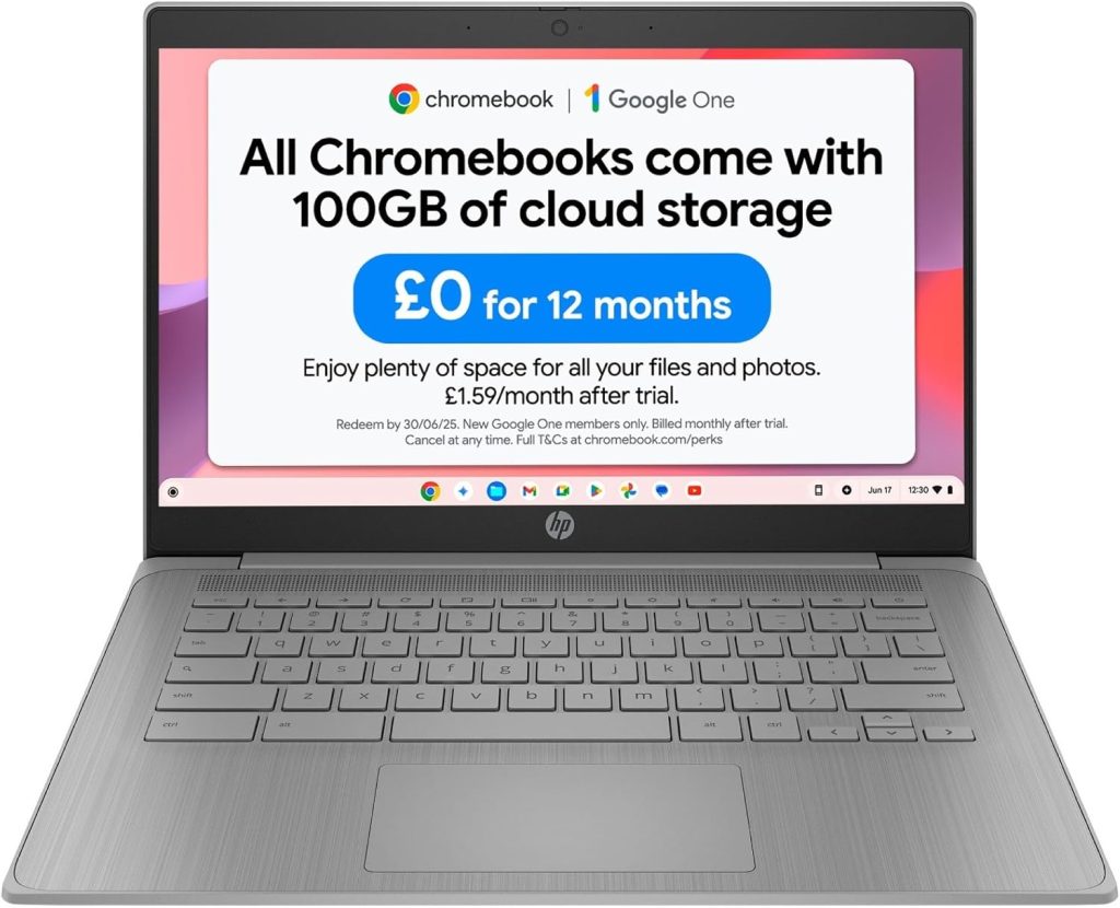 HP Chromebook 14" | Intel Celeron N4500 Processor | 4GB RAM | 64GB eMMC | Intel UHD Graphics | HD Anti-glare Display | Chrome OS | Dual Speakers | USB-C Fast Charging | Modern Grey | 14a-ne1000na