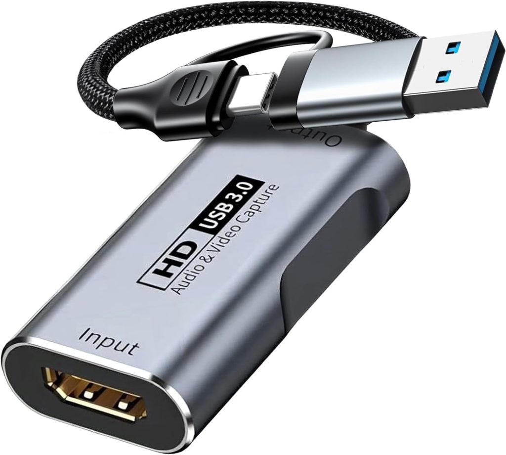 Video Capture Card 100W PD HDMI to USB-A/C 1080P HD 60fps Live and Record Video Audio Game for Switch, Xbox, PS4/5 Live Broadcast, Gaming, Streaming