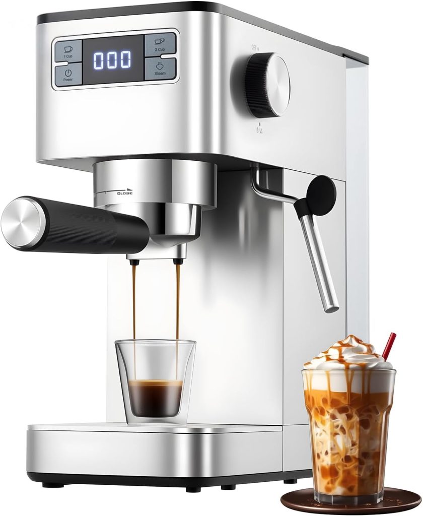 Aptliton Espresso Machine, 15Bar Barista Pump Espresso Coffee Maker with Milk Frother for Lattes and Cappuccino, 1.4L Water Tank, One-Touch Operation, LED Display, Compact for Home and Office Use
