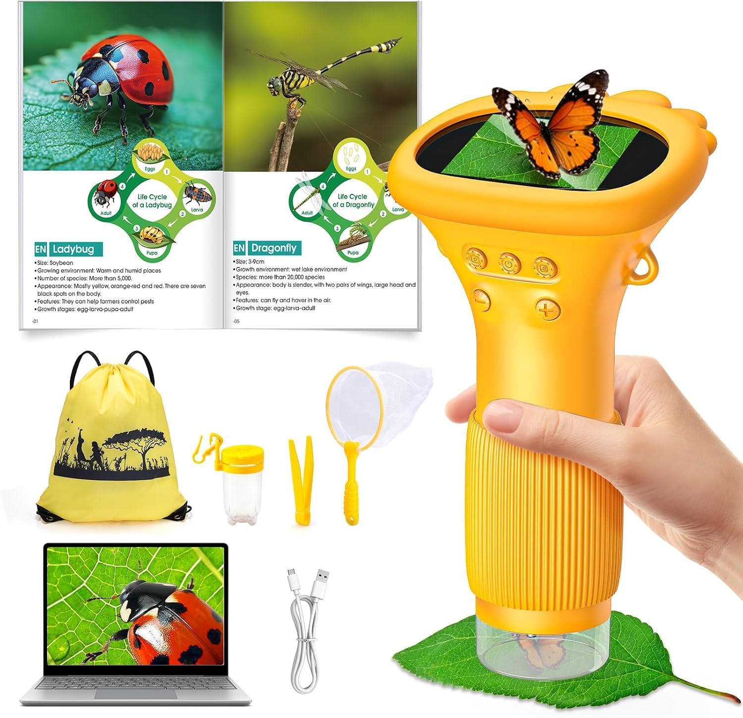 1000X Handheld Digital Microscope for Kids - 2.0" Screen, 5-12 Year Old Boy Gifts-Kids Toys for 5-12 Years Olds Boys Outdoor & Garden Toys Rechargeable Edu Science Experiments, Magnifying Glass