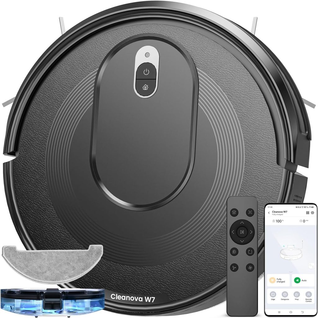 Vexilar W7 Robot Vacuum Cleaner with Mop, 2 in 1 4500Pa Strong Suction Robot Vacuum, Remote/Alexa/App/Voice Control, Automatic Self-Charging, Robotic Vacuum for Pet Hair, Hard Floors, Carpet  [Energy Class A+++]
