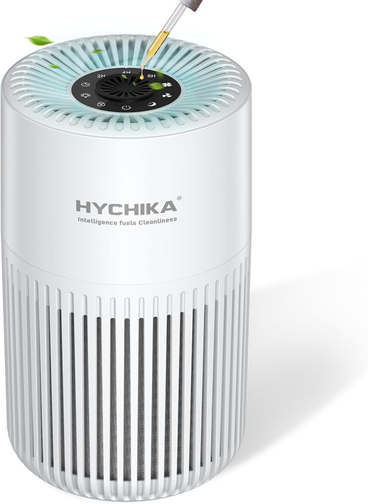 HYCHIKA Air Purifier for Bedroom Home - Quiet HEPA Filter Cleaner with Fragrance Sponge & 3 Speed for Dust, Pet,Better Sleep, Air Freshener, Odour, Smoke, Office, Desktop
