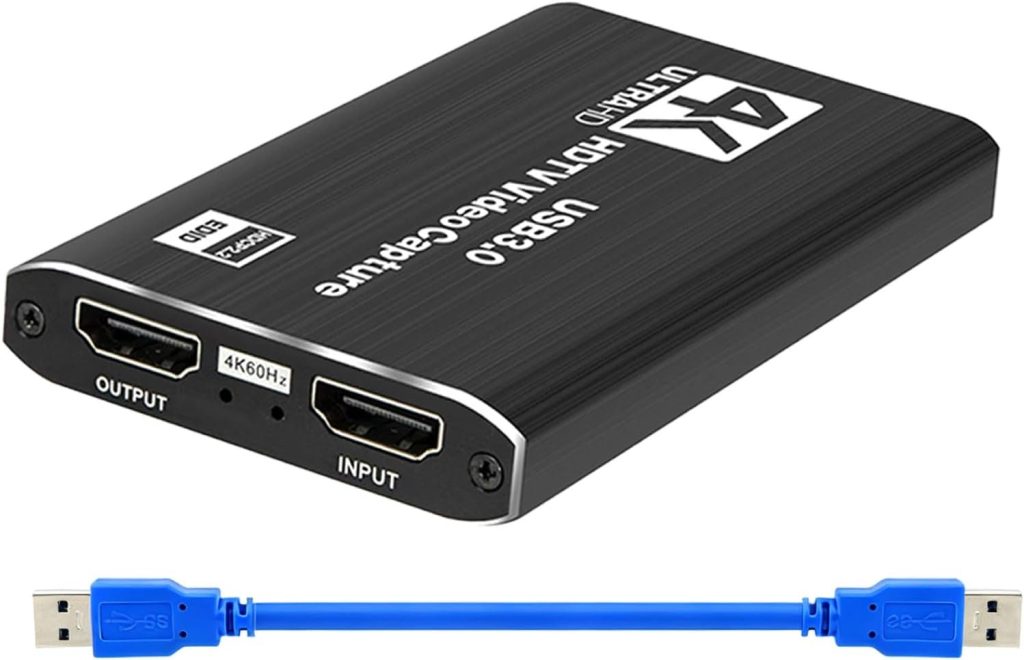 4K Video Capture Card, USB 3.0 Capture Card, HDMI Audio Full HD 1080P Game Capture Device with HDMI Loop Out, Low Latency Video Recorder for Streaming Broadcasting Gaming Webcam Input PS4 Xbox Switch