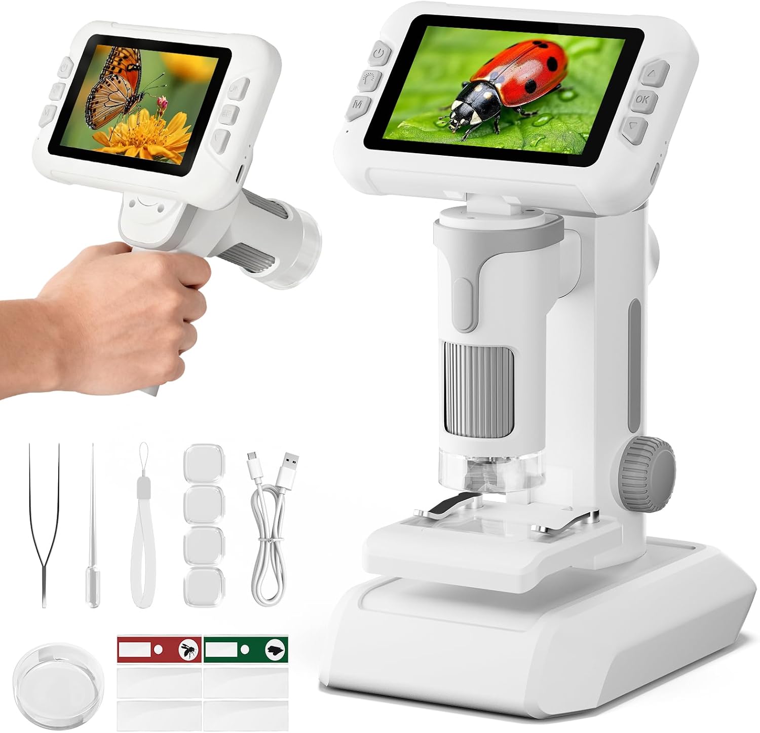 1600X Microscope for Kids, 1080P 4.0" Digital Screen Kids Microscopes with Slides Kit, Educational Science Kit Toys for Christmas Birthday Gifts for 3-14 Year Old Children Students