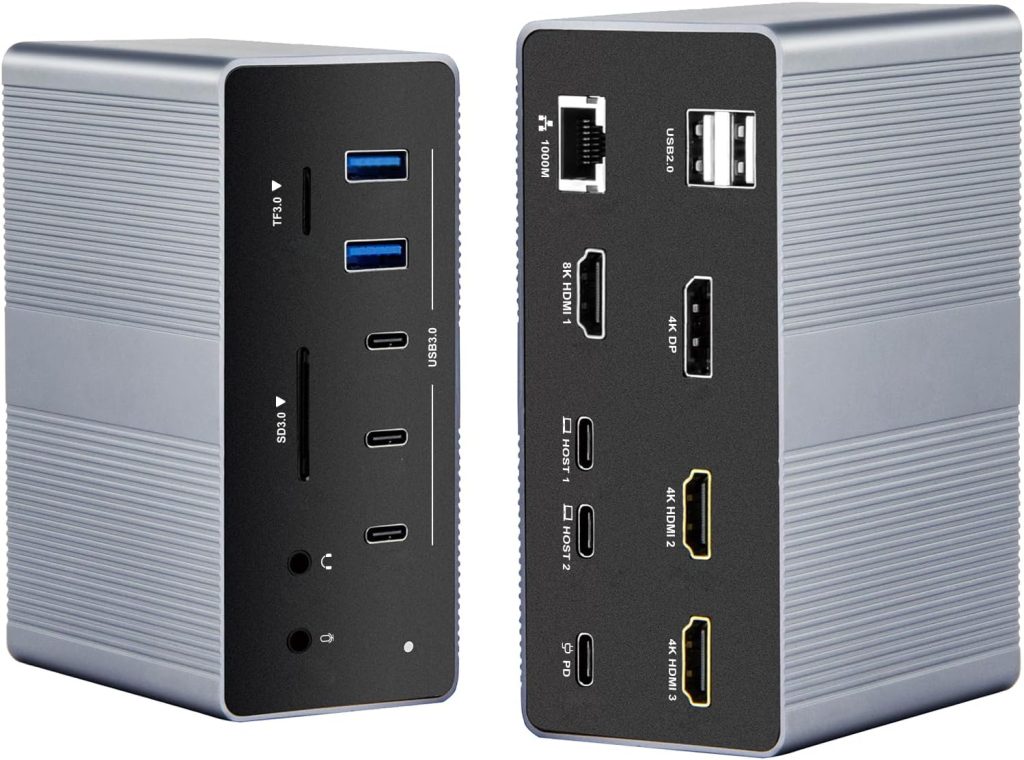19-in-1 USB-C Docking Station Dual Host Laptop Dock with Quad Display