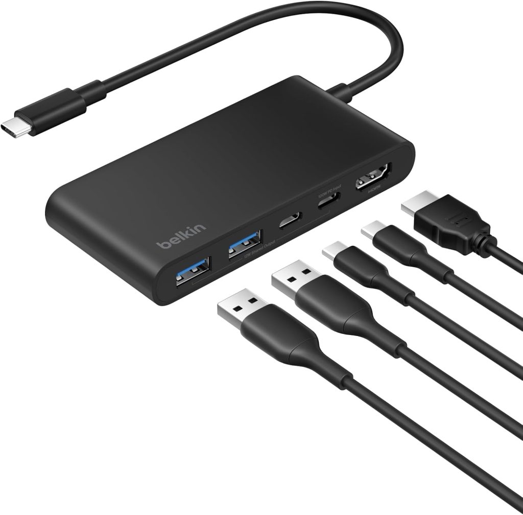 Belkin USB C Hub, 5-Port Hub w/ 4K HDMI Display @ 60Hz, 100W Power Delivery, Fast Data Transfer 5Gbps, USB C Multiport Adapter for MacBook, iPad Pro, Chromebook, & More - Upgraded HDMI 2.0 - Black