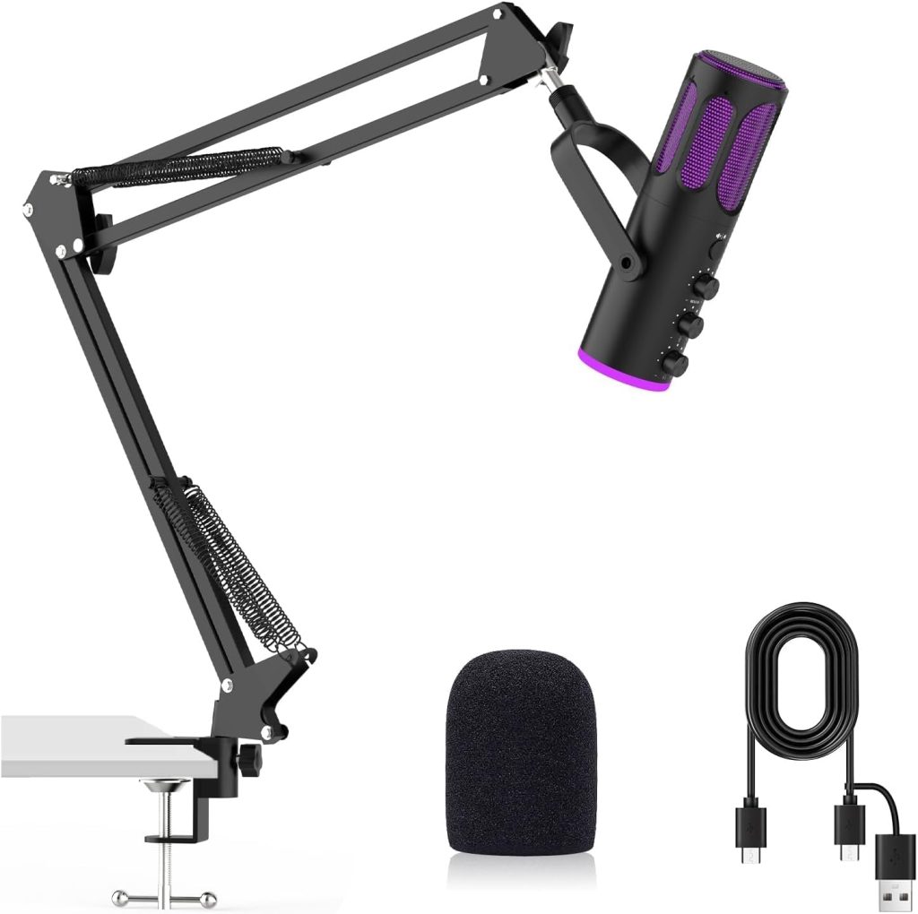 Ortizan USB Gaming Microphone PC with Arm Stand, Mute and Monitoring