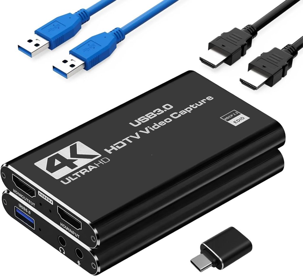 HDMI Capture Card for Streaming, USB3.0 1080p 60FPS Video Capture Card with HDMI Loop-Out, Plug & Play Game Capture Card Recording for PS5/PS4/Xbox/Switch/OBS/PC/Mac