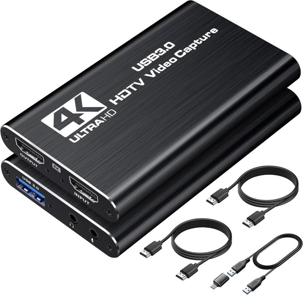 Video Capture Card, 4K HDMI Capture Card for Streaming, Full HD 1080P 60FPS USB 3.0/Type-C Game Audio Video Capture Card with 4K HDMI Loop-Out Works for PS5/PS4/Switch/Xbox/PC/Camera/OBS