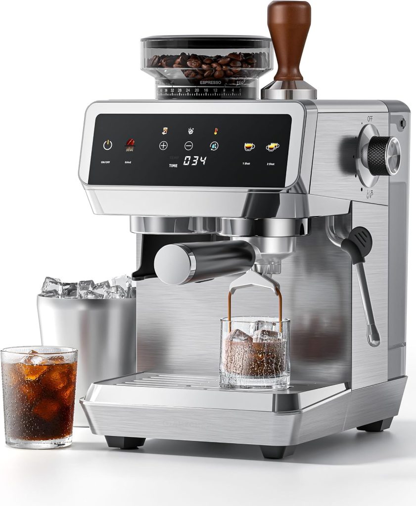 AMZCHEF 20 Bar Bean to Cup Coffee Machines with Grinder, Stainless Steel