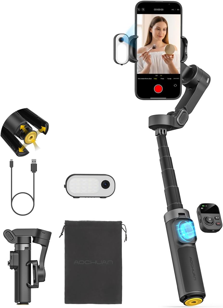 AOCHUAN Smart X3 AI Gimbal Stabilizer for iPhone, AI Tracking Light Module