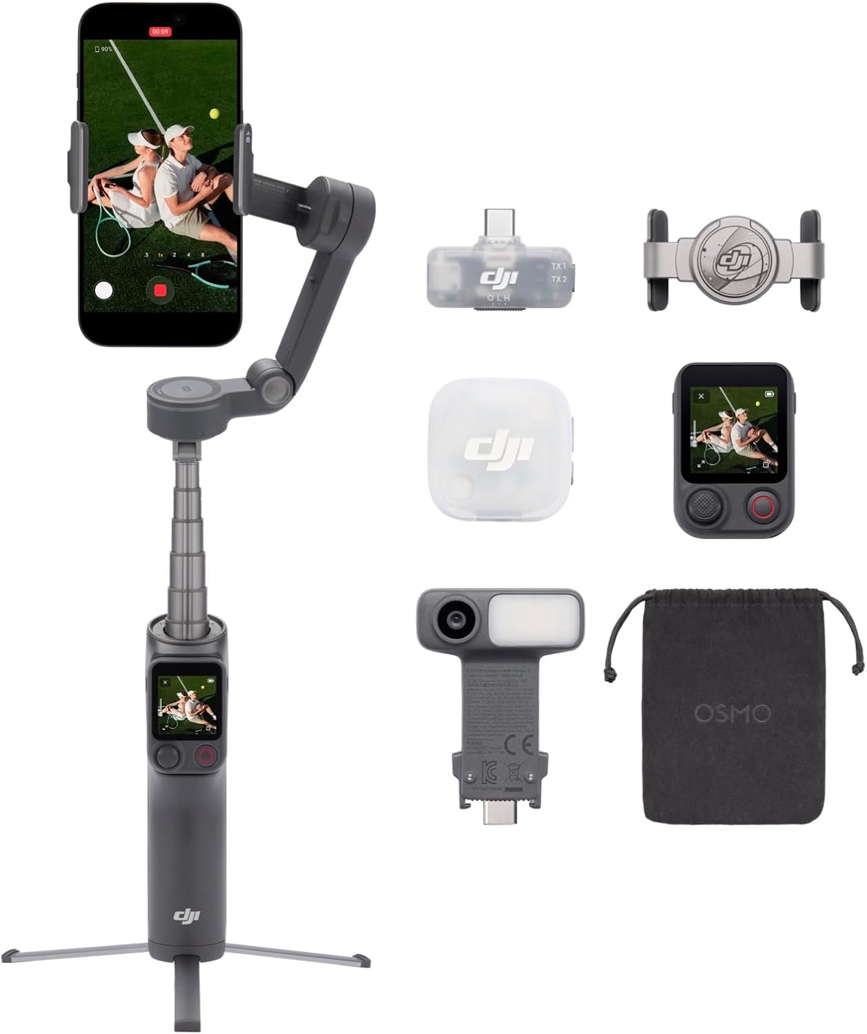 Osmo Mobile 8P + Mic Mini 2 Transmitter, Phone Gimbal, Wireless Mic
