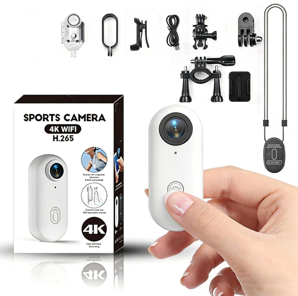 Winnes 4K Ultra HD Mini Action Camera, WiFi Magnetic Thumb POV Camera, 30M Waterproof, 120° Wide Angle for Motorcycle Helmet Cycling Diving Fishing Pet Travel Vlog(White)