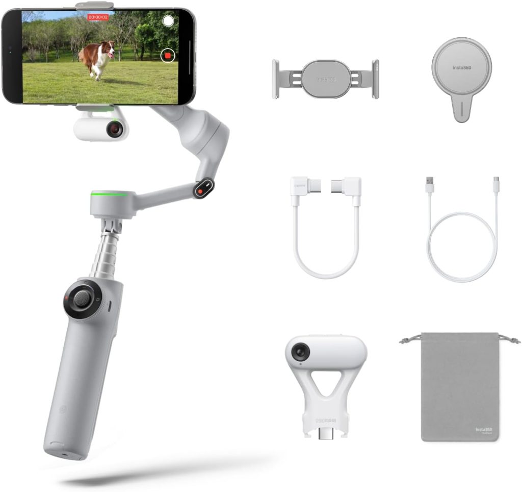 Insta360 Flow 2 Pro Ultimate AI Tracker Bundle Grey - Gimbal Stabilizer for Smartphone, iPhone/Android Phone Gimbal, Native Tracking with Apple DockKit, AI Tracking Gimbal, with Tripod/Selfie Stick