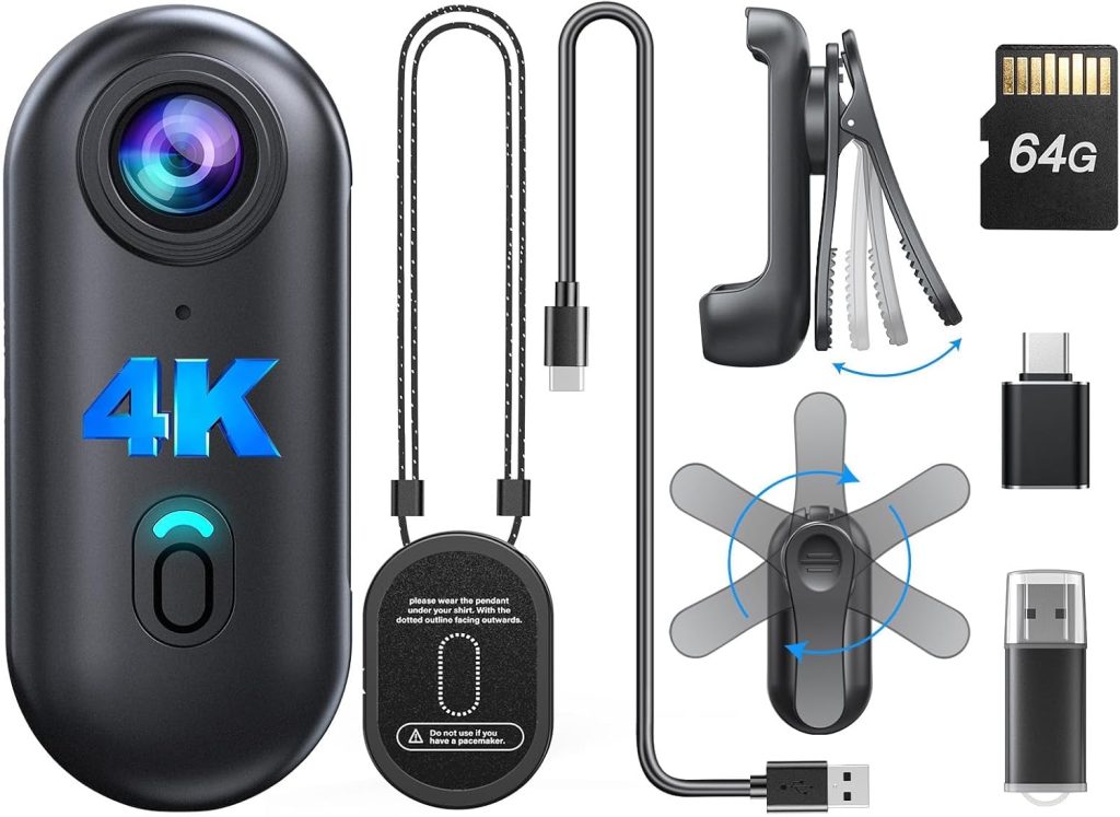 BOBLOV W4 4K Body Camera: Body Cam Lasts 90 Minutes, Wearable Action Camera for Video Recording, with Magnetic Straps, Compact for Vlogging, Pet Recording, Traveling Memory (4K 64GB)