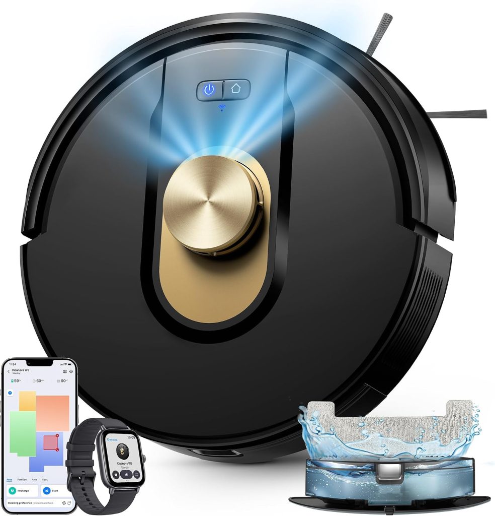 Vexilar W9 Robot Vacuum Cleaner with Mop,8000Pa Robotic Vacuum with LiDAR Navigation,15 No-go Zones, 150 Min Max Runtime, App Control, 3-in-1 Sweep and Mop Robot for Pet Hair, Carpet and Hard Floors