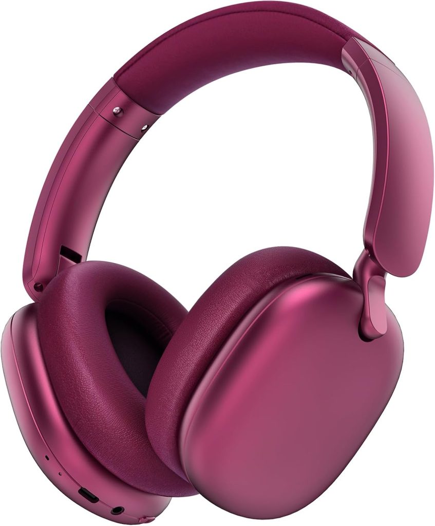 C6 Active Noise Cancelling Headphones, Wireless Over Ear Bluetooth Headphones, 60H Playtime, Lightweight Folding Deep Bass Comfort Fit Ear Cups Headset with Mic for iPad/Travel/PC/Home Red