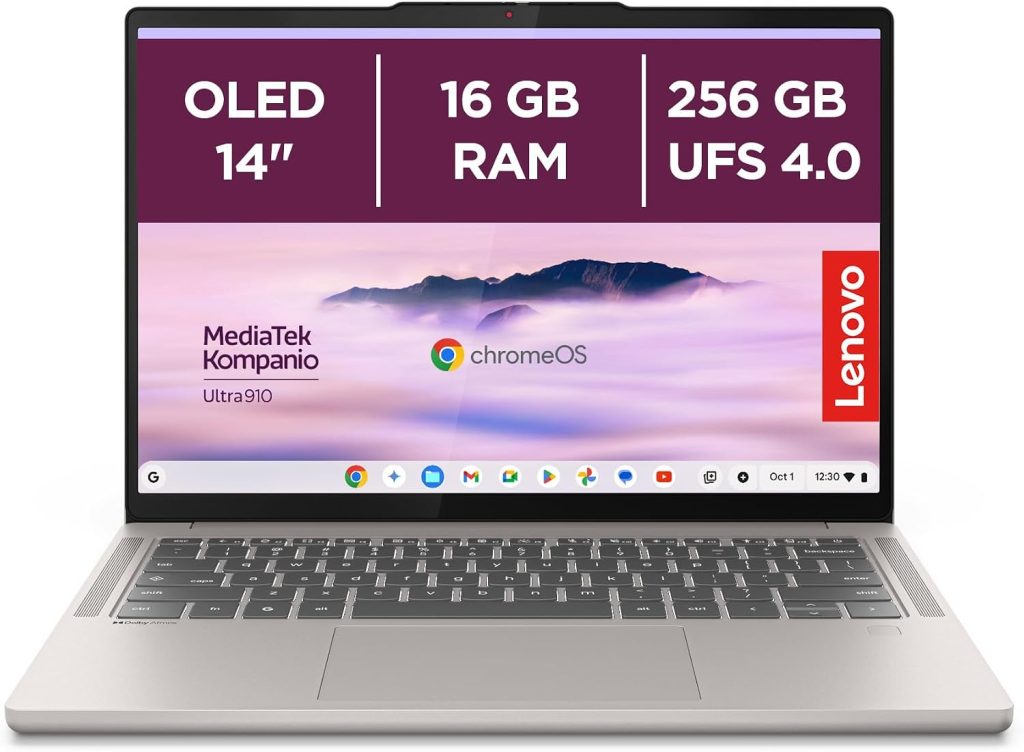 Lenovo Chromebook Plus Gen 10 | 14'' OLED WUXGA Laptop | MediaTek Kompanio Ultra 910 | 16 GB RAM | 256 GB UFS 4.0 | Wi-Fi 7 | ChromeOS | Seashell