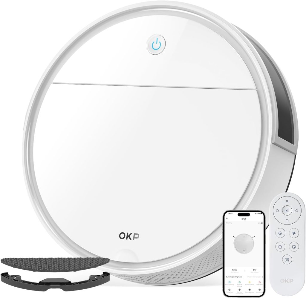 OKP Robot Vacuum Cleaner with Mop, 5000pa, 180min, Auto Carpet Boost