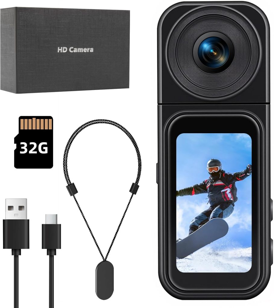 POV Mini Thumb Camera - 2.7K 30FPS Wearable Action Camera, 180° Rotatable Lens, 1.47" IPS Touch Screen, WiFi Sports Camera, Magnetic Mount, Pocket Camera for Vlogging, Cycling, Travel