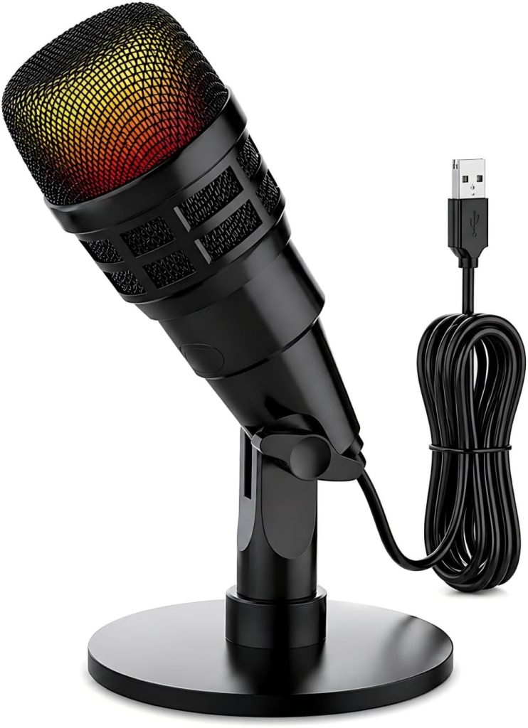 USB Microphone with RGB Modes, Condenser Mic for PC & Mac & Singing, Gaming Microphone for PS4/5, Plug and Play for Streaming Podcast YouTube, The Cable is 2 Meters