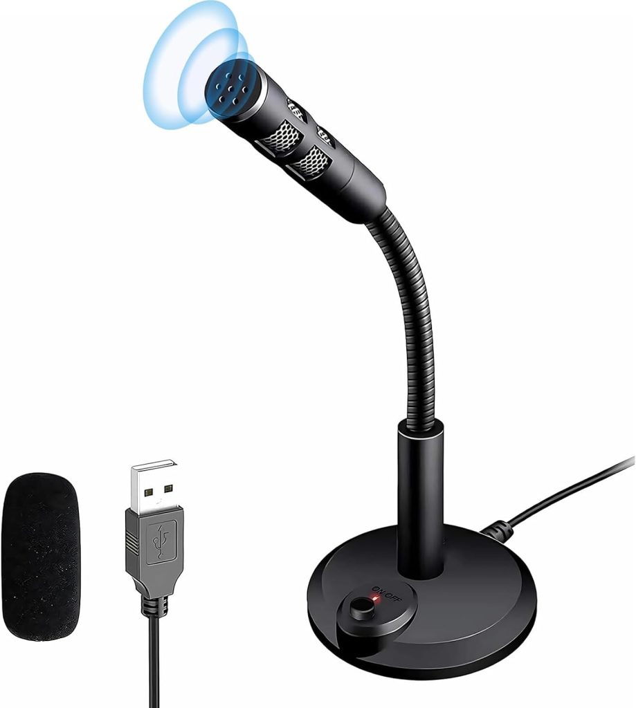 USB Desktop Microphone, Plug & Play Omnidirectional Mic with Mute Button & Noise Reduction, 360°Flexible Gooseneck for Conferencing Gaming Podcasting Chat, Compatible with Laptop Mac PS4 Windows Linux