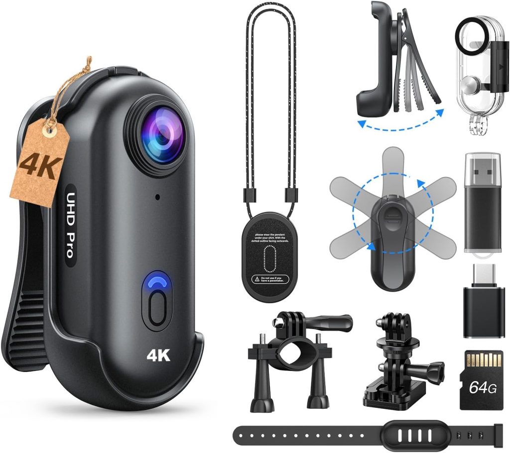 BOBLOV W4 Waterproof Body Cam: 4K 64GB Body Camera Lasts 90 Minutes, Wearable Action Camera for Video Recording, with Waterproof Case, Straps, Compact for Vlogging, Pet Recording, Traveling Memory