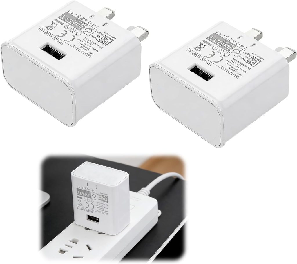 2 Pcs UK 3-Pin 5V 2A 10W Power Adapter, 5V 2A USB Wall Plug Charger for Smartphones, Tablets, E-Readers, USB Fans & Mirror Lights (White)