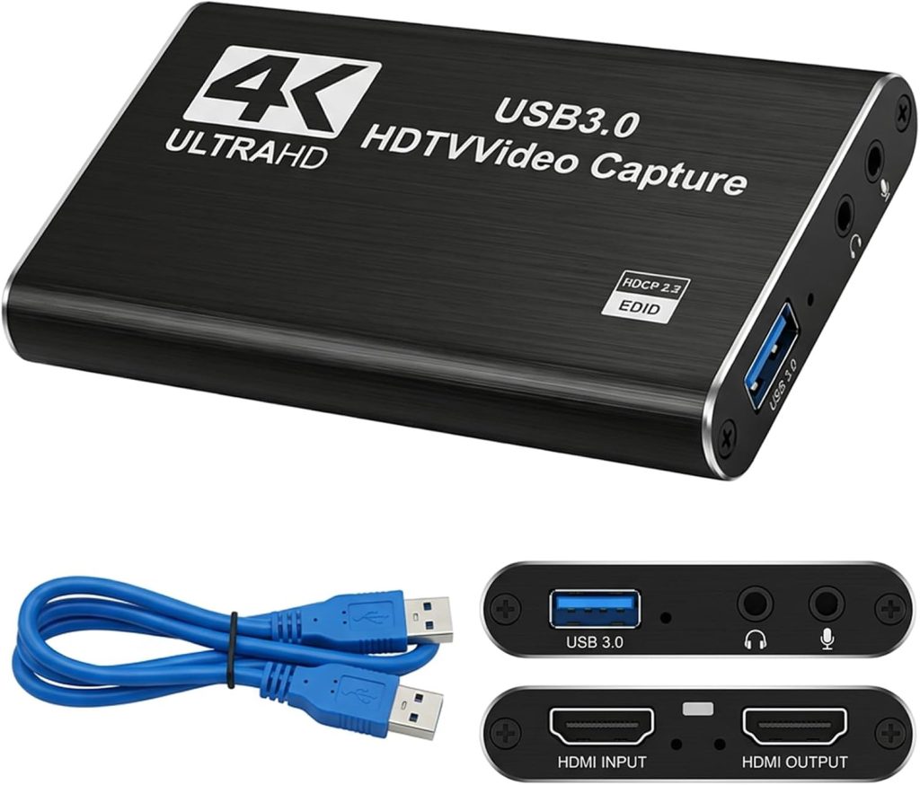 4K 60Hz Capture Card for Streaming, HDMI Video Capture Card with USB 3.0, Game Capture Card Compatible with Series X S Switch PC iOS Devices, Video Recording for OBS Streamlabs XSplit Low Latency Chip