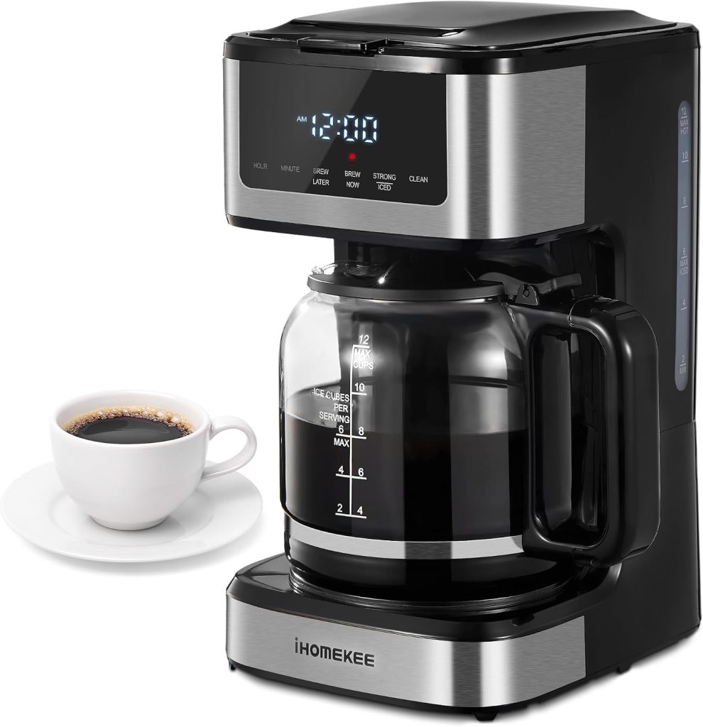 Ihomekee 12-Cup Programmable Filter Coffee Machine with LED Touchscreen